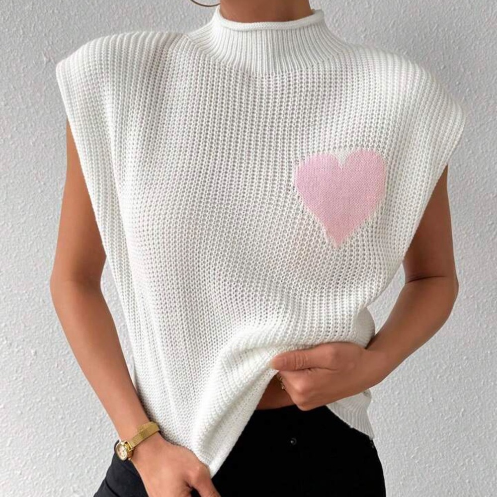 Beautiful Women Stand winter Collar Heart Pattern Batwing Short Sleeve Knit Top